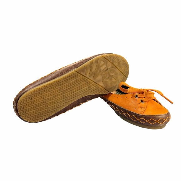 VTG Y2K AWOL Orange Leather Slip On Laced Boho Gardening Ballet Flats Size 8 - Picture 6 of 8